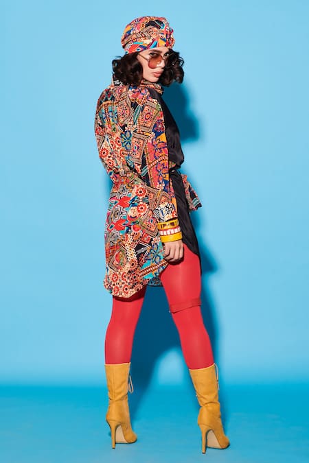 Shop Esha L Amin Multi Color Viscose, Crepe Collared Collage Blocked Shirt Dress at Aza Fashions Shop_Esha L Amin_Multi Color Viscose, Crepe Collared Collage Blocked Shirt Dress _at_Aza_Fashions