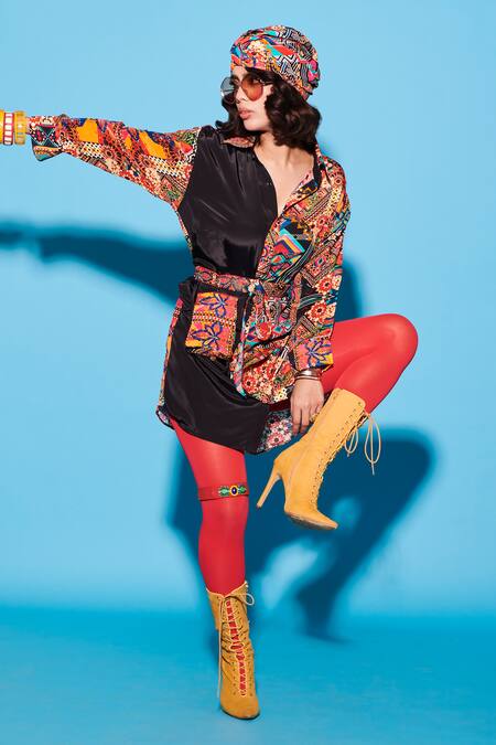 Buy Esha L Amin Multi Color Viscose, Crepe Collared Collage Blocked Shirt Dress Online at Aza Fashions Buy_Esha L Amin_Multi Color Viscose, Crepe Collared Collage Blocked Shirt Dress _Online_at_Aza_Fashions