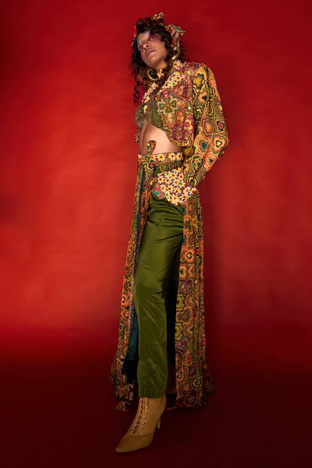 Buy_Esha L Amin_Multi Color Viscose Cut Work Cutdana Embroidered Bralette _Online_at_Aza_Fashions