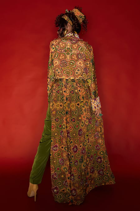 Shop_Esha L Amin_Green Viscose, Crepe Straight Pant _at_Aza_Fashions