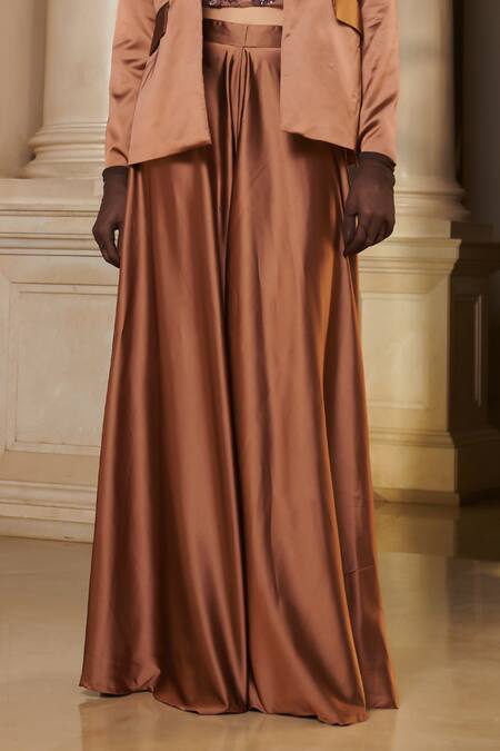 Buy Esha L Amin Brown Net, Satin Sequins, Beads Sweetheart Solid Flared Pant Set With Corset Online at Aza Fashions Buy_Esha L Amin_Brown Net, Satin Sequins, Beads Sweetheart Solid Flared Pant Set With Corset _Online_at_Aza_Fashions