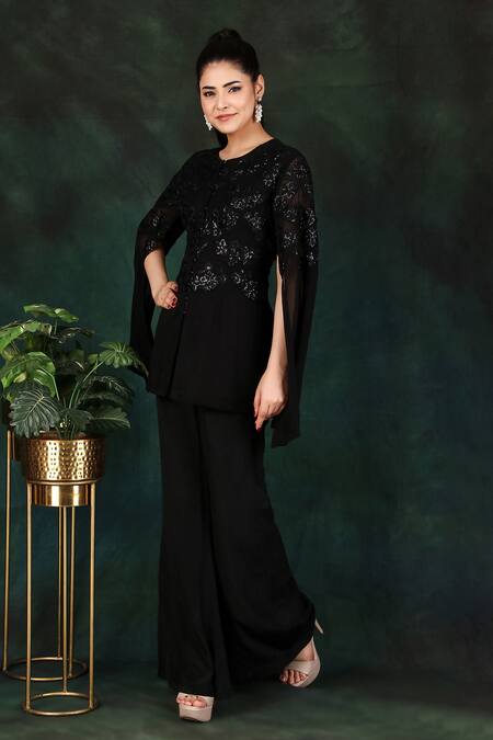 Buy Nidhi Kejriwal Black Crepe, Georgette Sequins Round Neck Hand Embroidered Corset And Palazzo Set Online at Aza Fashions Buy_Nidhi Kejriwal_Black Crepe, Georgette Sequins Round Neck Hand Embroidered Corset And Palazzo Set _Online_at_Aza_Fashions