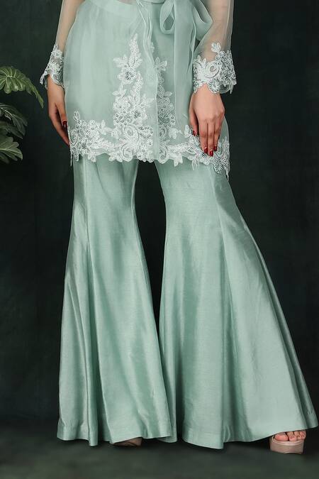 Buy Nidhi Kejriwal Blue Organza, Silk Embroidery, Pearls, Diamonds Round Neck Jacket Palazzo Set Online at Aza Fashions Buy_Nidhi Kejriwal_Blue Organza, Silk Embroidery, Pearls, Diamonds Round Neck Jacket Palazzo Set _Online_at_Aza_Fashions