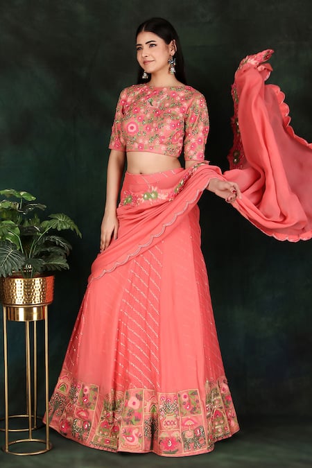Buy Nidhi Kejriwal Fuchsia Tissue, Georgette, Lace Embroidery Round Hand Lehenga Saree With Blouse Online at Aza Fashions Buy_Nidhi Kejriwal_Fuchsia Tissue, Georgette, Lace Embroidery Round Hand Lehenga Saree With Blouse_Online_at_Aza_Fashions