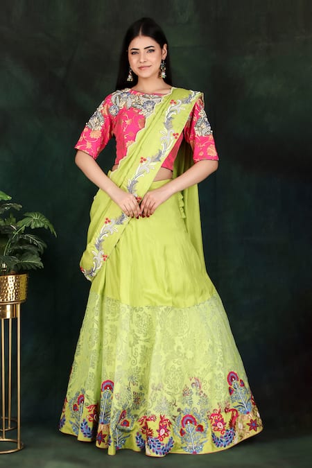 Nidhi Kejriwal Floral Hand Embroidered Lehenga Saree With Blouse 