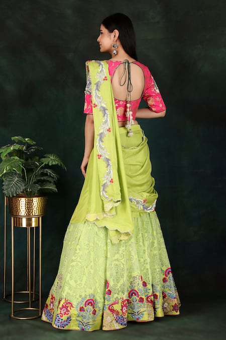 Nidhi Kejriwal Floral Hand Embroidered Lehenga Saree With Blouse 