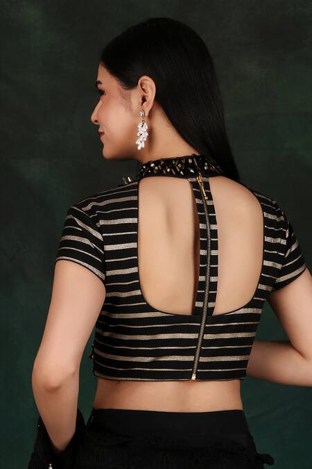 Nidhi Kejriwal Black Crepe, Chiffon, Silk Border Embroidered Pre-draped Saree With Blouse at Aza Fashions Nidhi Kejriwal_Black Crepe, Chiffon, Silk Border Embroidered Pre-draped Saree With Blouse _at_Aza_Fashions