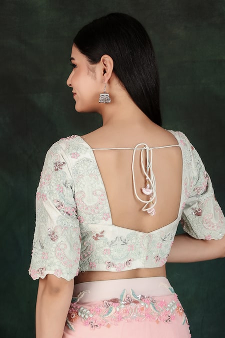 Nidhi Kejriwal Pink Georgette, Silk Embroidery Round Neck Jaal Saree Set at Aza Fashions Nidhi Kejriwal_Pink Georgette, Silk Embroidery Round Neck Jaal Saree Set _at_Aza_Fashions
