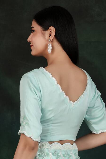 Nidhi Kejriwal_Blue Silk, Organza Cut Work, Sequins Border Hand Embroidered Saree With Blouse_at_Aza_Fashions