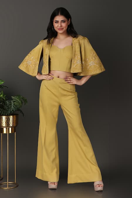 Nidhi Kejriwal Floral Thread & Sequin Work Jacket Pant Set 