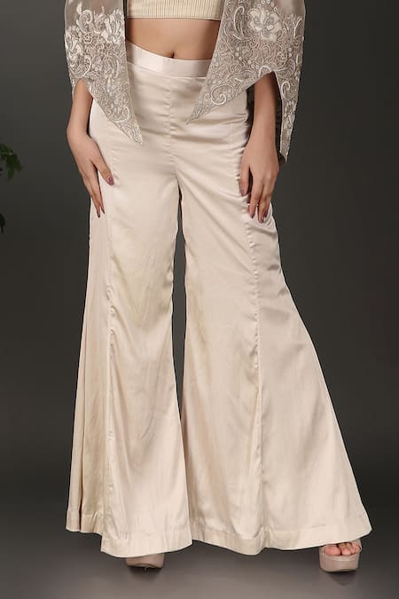 Nidhi Kejriwal Ivory Georgette, Tissue, Satin Embroidery Plunge Neck Cutwork Cape Palazzo Set Online at Aza Fashions Nidhi Kejriwal_Ivory Georgette, Tissue, Satin Embroidery Plunge Neck Cutwork Cape Palazzo Set _Online_at_Aza_Fashions