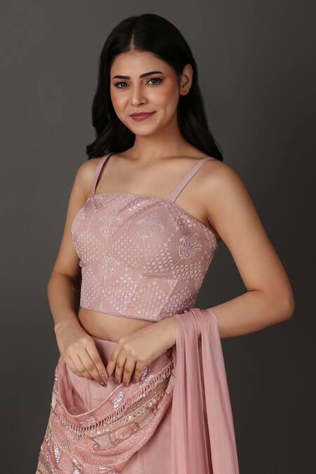 Buy Nidhi Kejriwal Pink Silk, Organza Sequins, Cut Work, Border Pre-draped Saree With Blouse Buy_Nidhi Kejriwal_Pink Silk, Organza Sequins, Cut Work, Border Pre-draped Saree With Blouse