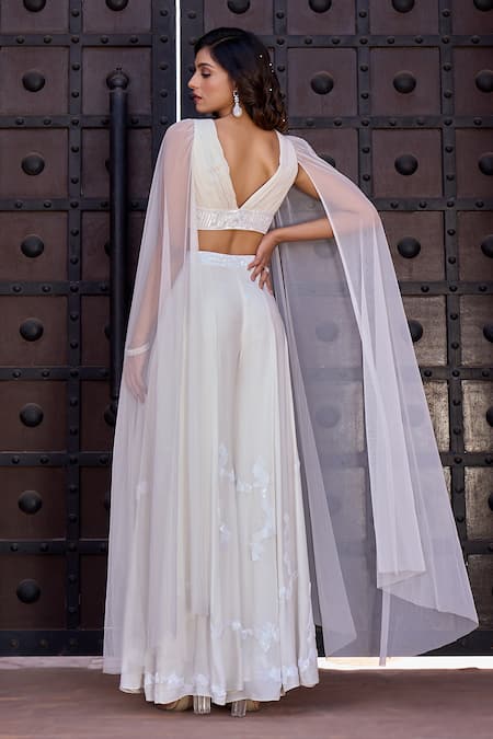 Aariyana Couture_Ivory Viscose, Georgette Sequins, Beads Draped Blouse And Embroidered Sharara Set _Online_at_Aza_Fashions