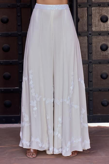 Buy_Aariyana Couture_Ivory Viscose, Georgette Sequins, Beads Draped Blouse And Embroidered Sharara Set 