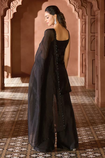 Aariyana Couture Black Silk Organza Embroidery Round Neck Floral Applique Kurta Sharara Set Online at Aza Fashions Aariyana Couture_Black Silk Organza Embroidery Round Neck Floral Applique Kurta Sharara Set _Online_at_Aza_Fashions