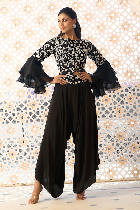 Aariyana Couture Floral Jaal Embroidered Jacket Top & Pant Set 