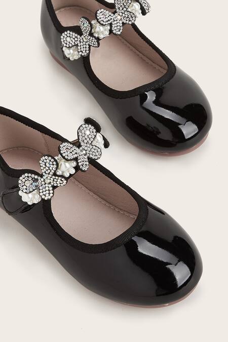 Ninobello_Black Butterfly Applique Work Bellies _Online_at_Aza_Fashions