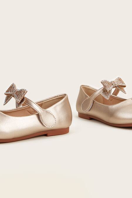 Ninobello_Gold Bow Stud Embellished Bellies_Online_at_Aza_Fashions