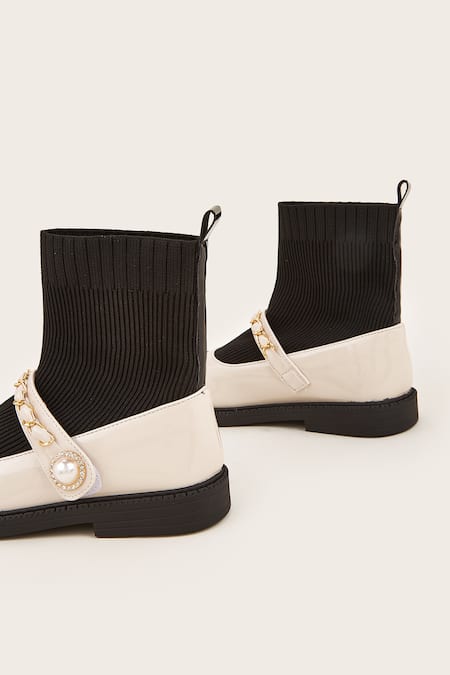 Shop_Ninobello_Beige Chains, Beads Strap Embellished Belly Boots _Online_at_Aza_Fashions