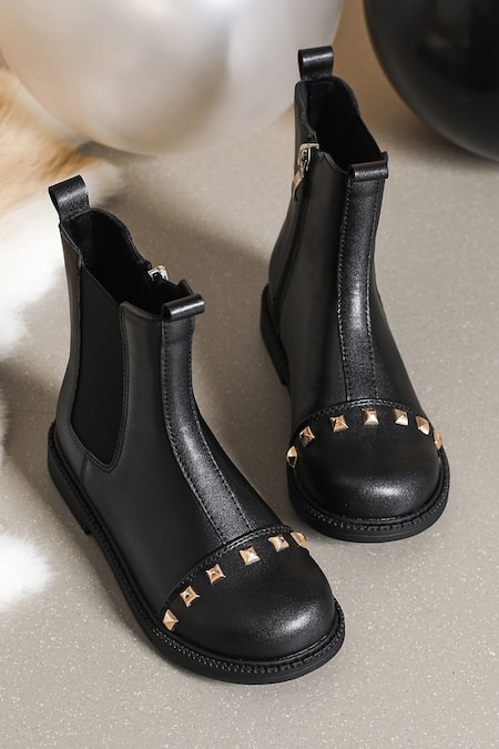 Ninobello_Black Studs Metallic Embellished Boots _Online_at_Aza_Fashions