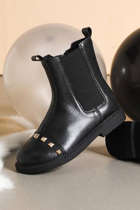 Buy_Ninobello_Black Studs Metallic Embellished Boots _Online_at_Aza_Fashions