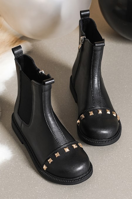 Shop_Ninobello_Black Studs Metallic Embellished Boots _Online_at_Aza_Fashions