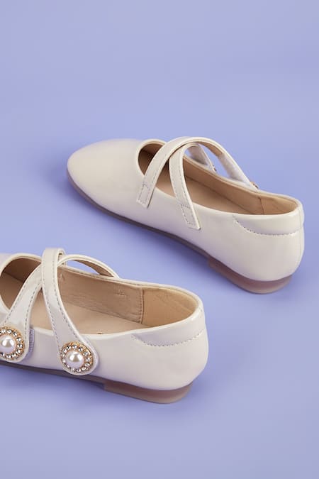 Ninobello_Off White Pearl Strap Embellished Bellies _Online_at_Aza_Fashions