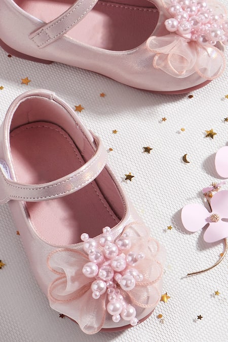 Shop_Ninobello_Pink Pearl Embellished Bellies_Online_at_Aza_Fashions