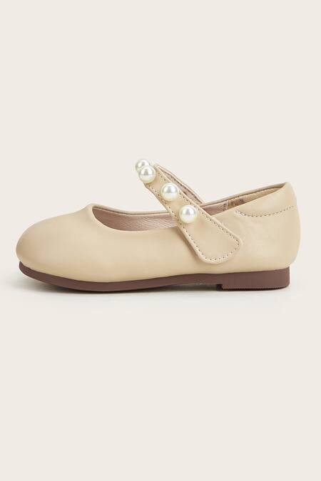 Ninobello Beige Pearl Embellished Bellies Online at Aza Fashions Ninobello_Beige Pearl Embellished Bellies_Online_at_Aza_Fashions