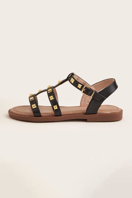 Shop Ninobello Black Studs Metallic Strap Studded Sandals at Aza Fashions Shop_Ninobello_Black Studs Metallic Strap Studded Sandals_at_Aza_Fashions