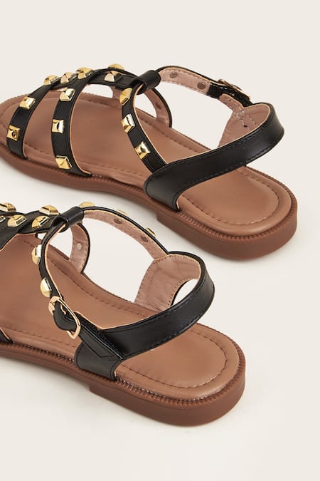 Ninobello Black Studs Metallic Strap Studded Sandals Online at Aza Fashions Ninobello_Black Studs Metallic Strap Studded Sandals_Online_at_Aza_Fashions
