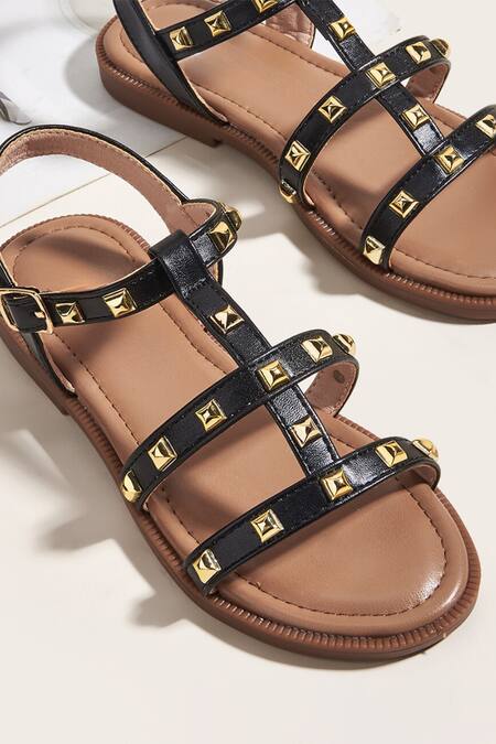 Shop Ninobello Black Studs Metallic Strap Studded Sandals Online at Aza Fashions Shop_Ninobello_Black Studs Metallic Strap Studded Sandals_Online_at_Aza_Fashions
