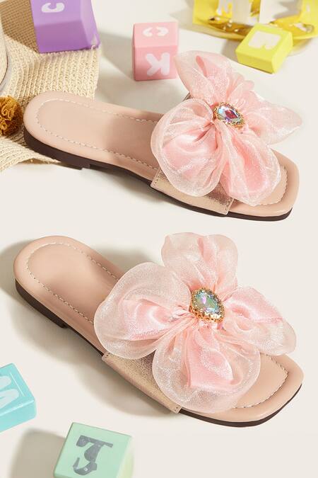 Shop_Ninobello_Pink Flower Embellished Slippers_Online_at_Aza_Fashions