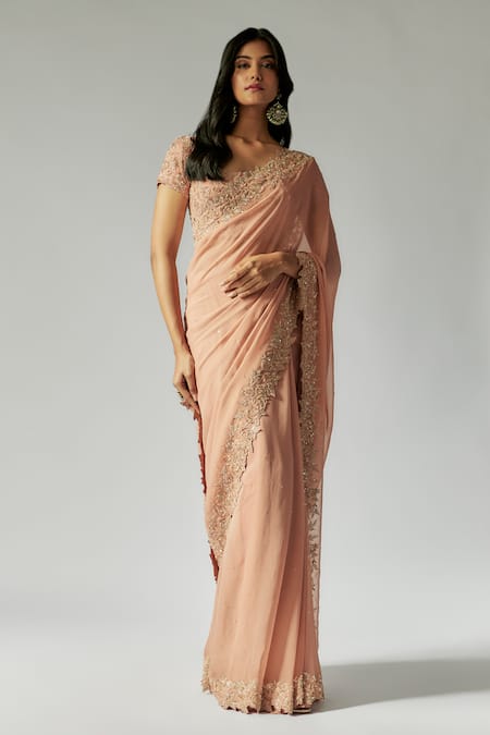 MAISOLOS Floral Cutwork Border Saree With Blouse 