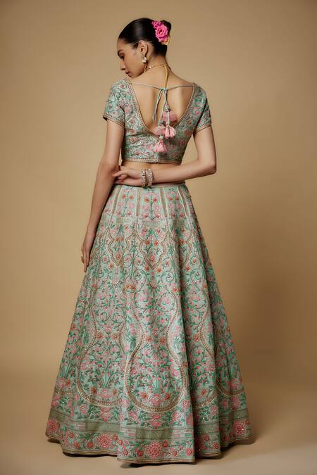 Shop Maisolos Blue Silk, Net Sequins, Embroidery Asymmetric Floral Hand Lehenga Set at Aza Fashions Shop_Maisolos_Blue Silk, Net Sequins, Embroidery Asymmetric Floral Hand Lehenga Set_at_Aza_Fashions