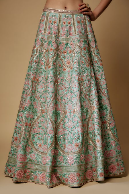 Maisolos Blue Silk, Net Sequins, Embroidery Asymmetric Floral Hand Lehenga Set Online at Aza Fashions Maisolos_Blue Silk, Net Sequins, Embroidery Asymmetric Floral Hand Lehenga Set_Online_at_Aza_Fashions