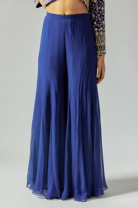 Maisolos Blue Georgette, Net Embroidery, Cut Work, Cutdana Jacket With Sharara Set Online at Aza Fashions Maisolos_Blue Georgette, Net Embroidery, Cut Work, Cutdana Jacket With Sharara Set_Online_at_Aza_Fashions