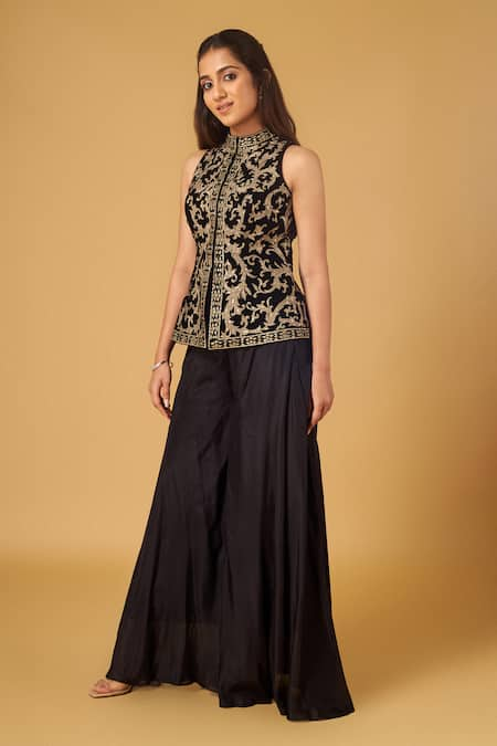 MAISOLOS Anthemion Zari Embroidered Jacket With Sharara Pant 