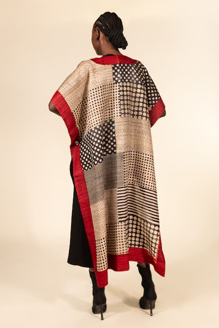 Shop Aeshaane Black Tussar Pearls Open Neck Geometric Pattern Front Jacket at Aza Fashions Shop_Aeshaane_Black Tussar Pearls Open Neck Geometric Pattern Front Jacket _at_Aza_Fashions