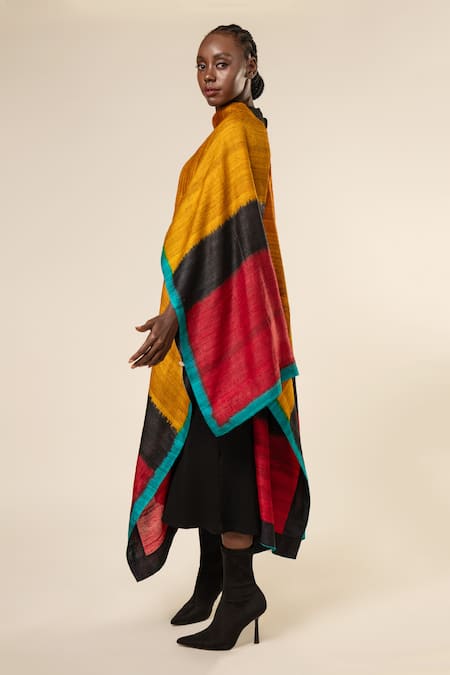 Aeshaane Multi Color Tussar Pearls Open Neck Blocked Front Jacket at Aza Fashions Aeshaane_Multi Color Tussar Pearls Open Neck Blocked Front Jacket _at_Aza_Fashions