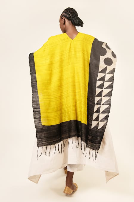 Shop Aeshaane Yellow Tussar Polka Dot Pattern Kaftan at Aza Fashions Shop_Aeshaane_Yellow Tussar Polka Dot Pattern Kaftan _at_Aza_Fashions