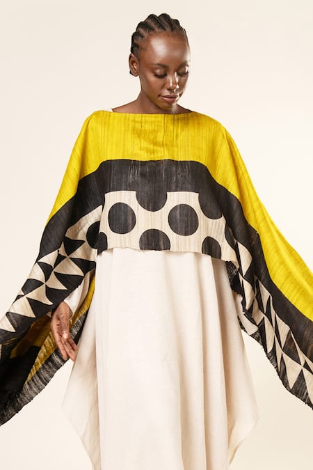 Aeshaane Yellow Tussar Polka Dot Pattern Kaftan at Aza Fashions Aeshaane_Yellow Tussar Polka Dot Pattern Kaftan _at_Aza_Fashions