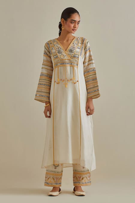 KORA Patchwork Embroidered Kaftan & Pant Set 