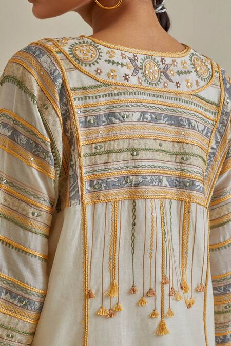 Buy Kora Yellow , Satin Mirrors, Patchwork Embroidered Kaftan And Pant Set Online at Aza Fashions Buy_Kora_Yellow , Satin Mirrors, Patchwork Embroidered Kaftan And Pant Set _Online_at_Aza_Fashions