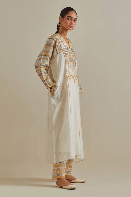 Shop Kora Yellow , Satin Mirrors, Patchwork Embroidered Kaftan And Pant Set Online at Aza Fashions Shop_Kora_Yellow , Satin Mirrors, Patchwork Embroidered Kaftan And Pant Set _Online_at_Aza_Fashions