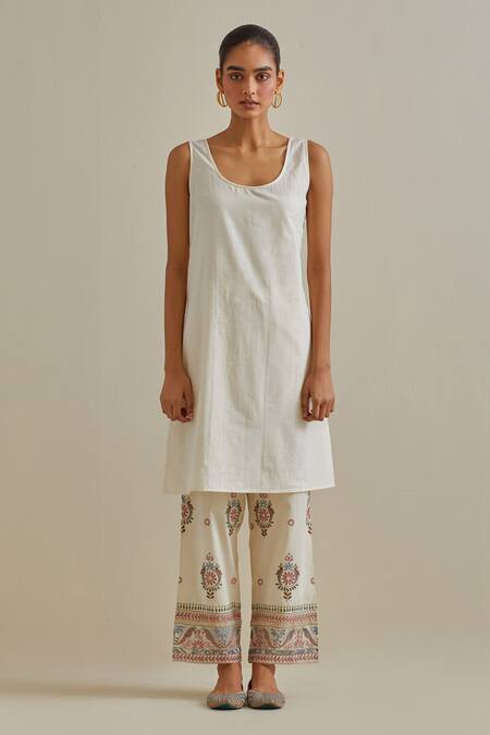 Kora Pink Cotton Sequins, Tassels, Embroidery Split Patchwork A-line Kurta Pant Set Online at Aza Fashions Kora_Pink Cotton Sequins, Tassels, Embroidery Split Patchwork A-line Kurta Pant Set _Online_at_Aza_Fashions