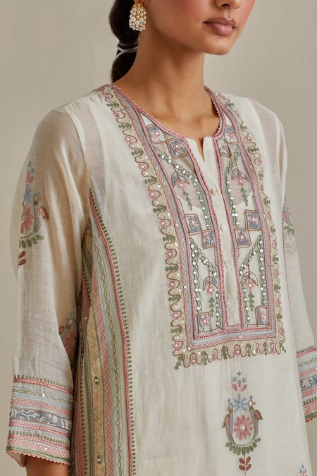 Buy Kora Pink Cotton, Chanderi Mirrors, Sequins, Tassels Patchwork Straight Kurta Set Online at Aza Fashions Buy_Kora_Pink Cotton, Chanderi Mirrors, Sequins, Tassels Patchwork Straight Kurta Set _Online_at_Aza_Fashions