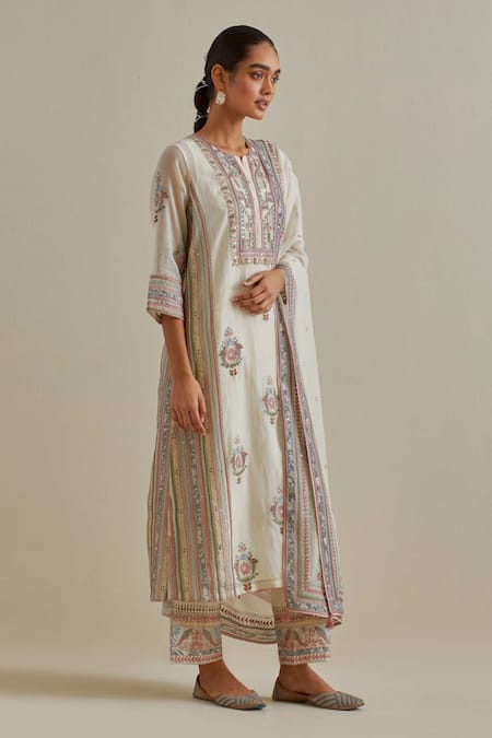 Shop Kora Pink Cotton, Chanderi Mirrors, Sequins, Tassels Patchwork Straight Kurta Set Online at Aza Fashions Shop_Kora_Pink Cotton, Chanderi Mirrors, Sequins, Tassels Patchwork Straight Kurta Set _Online_at_Aza_Fashions