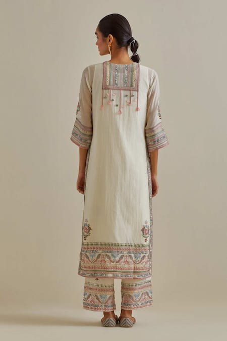 Kora Embroidered Cotton Chanderi Kurta Set 