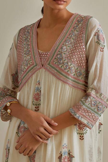 Shop Kora Pink Cotton, Chanderi Mirrors, Sequins, Tassels, Embroidery Patchwork Kurta Set Online at Aza Fashions Shop_Kora_Pink Cotton, Chanderi Mirrors, Sequins, Tassels, Embroidery Patchwork Kurta Set _Online_at_Aza_Fashions